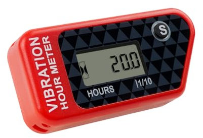 Runleader Medidor de horas de vibración LCD para mantenimiento, diseño sin cable y bloqueo de pantalla para cortadora de césped, generador, compresor, motosierras, motosierras, etc. (rojo)