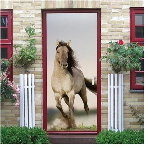 Türaufkleber Türtapete Türbilder Türposter Heimdekoration, Pferde-Tapete, Tür-Schlafzimmer-Design, 3D-Aufkleber, Selbstklebendes, Abnehmbares Poster (Farbe : H, Größe : 95x215cm)
