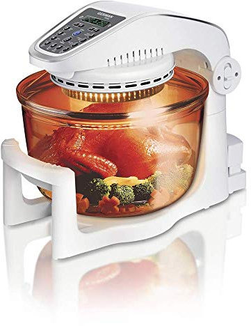 Freidora de aire baja en grasas Halogen Airwave, triple potencia de cocción de halógeno, convección e infrarrojos, 1000 W, capacidad de 7 litros con anillo extensor interesante