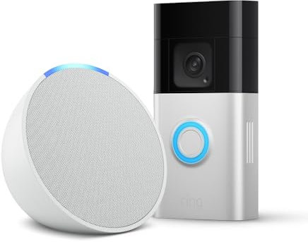 Ring Akku-Videotürklingel Plus (Battery Doorbell Plus) + Echo Pop Weiß - Smart Home-Einsteigerpaket