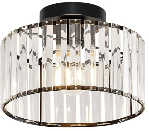 Qamra Moderne Deckenleuchte Schwarz Kristall Lampenschirm Deckenlampe 27 CM