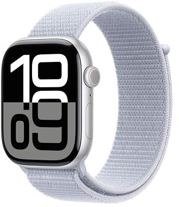 Apple Watch Series 10 GPS Smartwatch con Caja de Aluminio Plata de 46 mm y Correa Loop Deportiva Azul Nube - Talla única. Monitor de entreno, App ECG y Neutro en Carbono