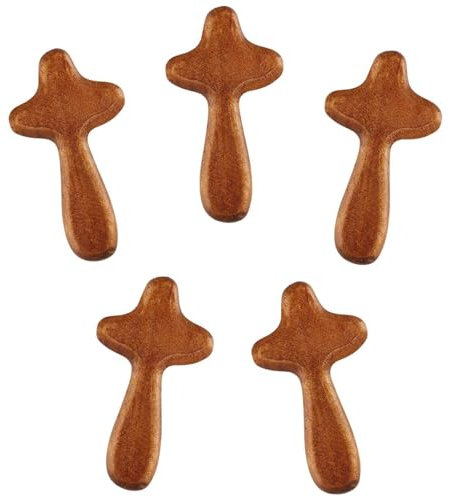 HarmonyCrafts 5Pcs Smooth Edge Hand Held Wood Cross Ergonomic Design Wooden Holding Cross Comfortable Clinging Palm Hand Cross for Christian Prayer