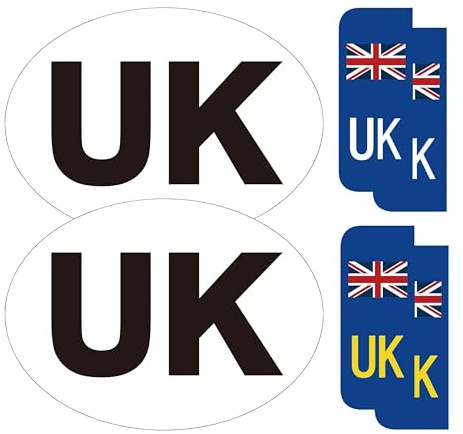 Tek Automotive UK Car Stickers for Europe – 6 Piece Set incl. 2 UK Oval & 4 Number Plate Stickers for Driving Abroad