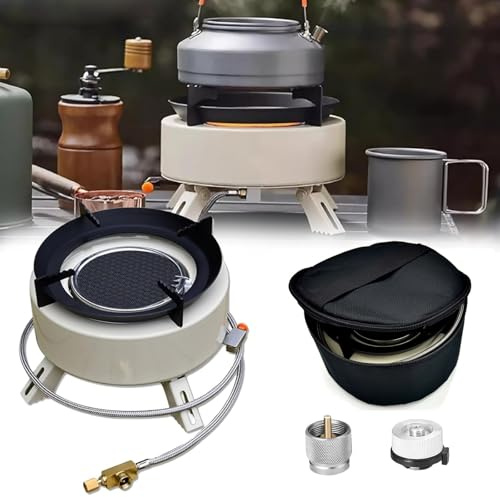Estufa de Gas Camping 4000W Con 2 Adaptadores - Cocina Infrarroja Prueba Viento, Encendido Piezoeléctrico, Bolsa Transporte Portátil para Aire Libre, Acampar y Senderismo