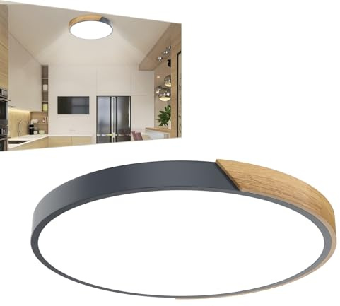 UISEBRT Deckenlampe LED Deckenleuchte Holz,Rund Leuchte Decke,6000K-6500K 96W Kaltweiß Moderne Flachlampe für Wohnzimmer,Schlafzimmer,Badezimmer,Küche,Flur,kinderzimmer,Büro,Grau