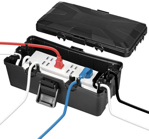 Medium Sized Weatherproof Electrical Box, 6 Way Outdoor Junction Box (10.3 * 5.9 * 3.7 inch), IP54 Waterproof Outdoor Socket Box, Protect Outlet, Plug, Socket, Timer, Power Strip