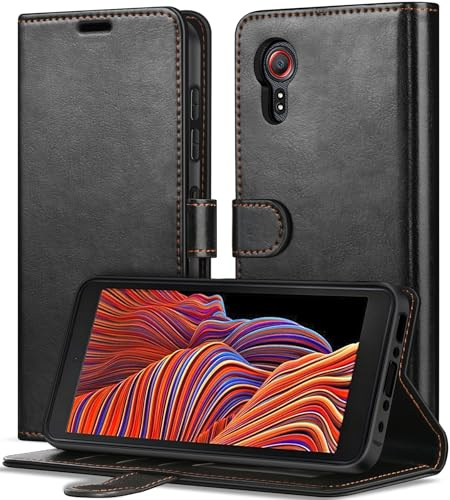 ivoler Coque pour Samsung Galaxy Xcover 5, [Blocage du Signal RFID] Housse en Cuir PU Etui à Rabat, Étui de Protection Pochette de Portefeuille avec Porte-Cartes et Fonction de Support, Noir