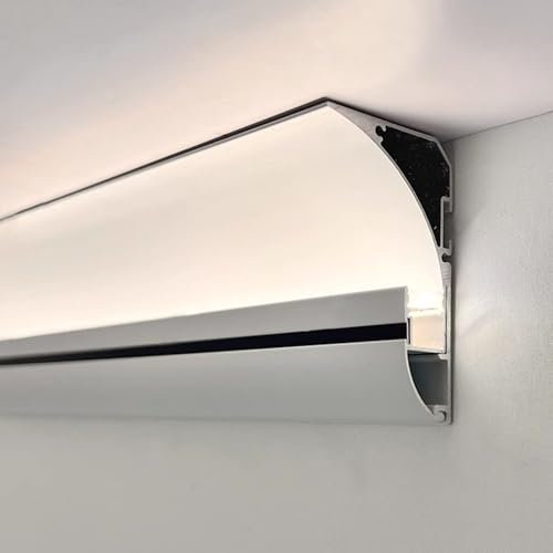Moldura Iluminacion 30 20 10 6 5 3,7 3,0 Moldura de Techo de 2 M, Difusor de Canal de Aluminio con Tira de LED, Molduras de Techo con Iluminación Indirecta, Riel Decorativo con Moldura de Luces LED(8