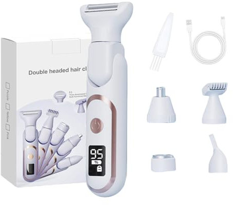 5-In-1 Intimrasierer für Frauen, Multifunktionale Rasierer Damen, Epilierer Damen IPX7 Wasserdicht, Trocken und Nass Zweifach Mit USB-Aufladung, für Gesicht, Bikini-Bereich, Beine und Schultern(Weiß)
