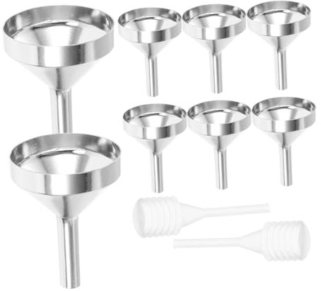 MUCKLILY Entonnoir Métallique Argenté en Oxyde D’aluminium pour Parfum et Petits Flacons, Mini Format, Transfert de Liquides, Lot de 10 Set de Set pour Voyage