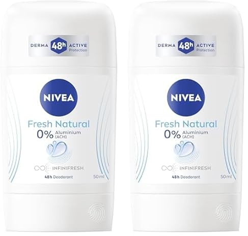 NIVEA Fresh Natural Deo Stick, Deodorant mit INFINIFRESH Formel für 48h Schutz, pflegendes Deospray ohne Aluminium und Ethylalkohol (50 ml) (Packung mit 2)