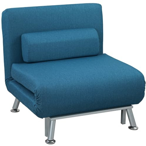 HOMCOM 3 in 1 Schlafsessel Klappbar mit Bettfunktion 75x70x75cm Blau | Schlafsofa, Verstellbarer Rückenlehne, Kissen, Gästebett, bis 150kg belastbar, Relaxsessel, Klappsessel, Schlafzimmer