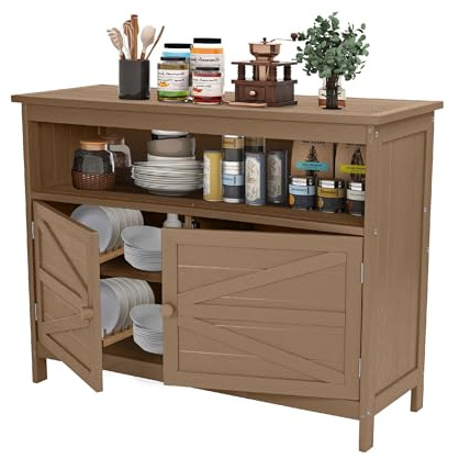 Armario de Jardín Resistente a la Intemperie para Exterior, Aparador, Mueble de Cocina, Armario de Almacenamiento de Madera con 3 Estantes para Jardín, Buffet, Mueble de TV, Mesa de Bar, Balcón