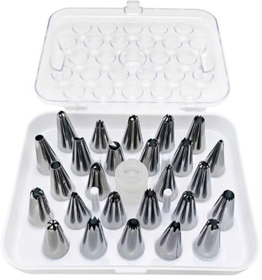 esmen 27-Piece Complete Stainless Steel Icing Tip Collection with Storage Case Piping Nozzles for Cookies, Buttercream and Baking