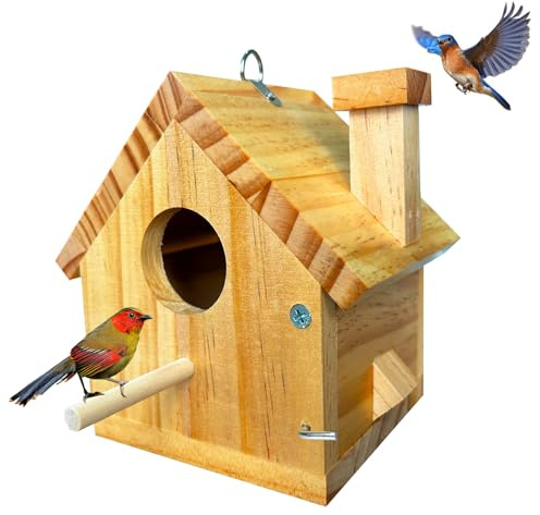 LENEDI Bird Houses for Outside Clearance, Bird House Natural Wood Birdhouse with Pole, Hanging Blue Bird Houses for Outdoors Garden Country, Finch Cardinals Swallow Wren Bluebird House
