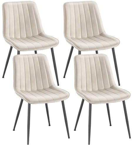 SONGMICS Esszimmerstuhl 4er Set, Polsterstuhl, bis 120 kg belastbar | Küchenstuhl, Stahlbeine, gebogene Rückenlehne, für Esszimmer, Küche, cappuccinobeige-tintenschwarz