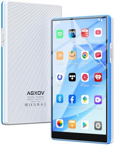 AGXOV 96GB Reproductor MP3 con Bluetooth y Wi-Fi, 5 Pulgadas Pantalla Táctil MP4 Player, Reproductor de Música Android con Spotify, Deezer, Radio FM, Lector de E-Books, Azul & Blanco