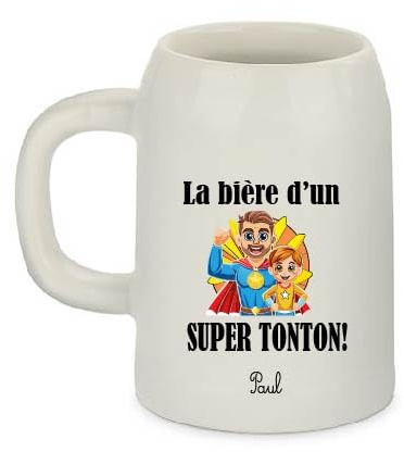 Générique Chope en céramique 500 ml personnalisée Tonton – « La bière d’un super tonton ! » – Cadeau tonton original – Impression directe durable – Idée cadeau Noël, anniversaire