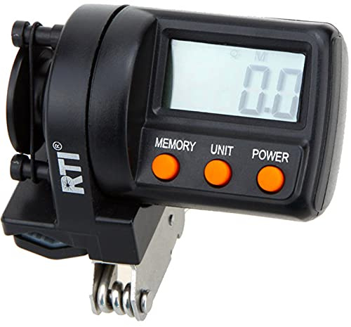 ERYUE Digitaler Angelschnur-Zähler mit Gummimatten-Clamp/Holder für Casting-Rute, 999,9 M Digitalanzeige-Angelgerät für Nachtangeln, ABS-Schwarz-Angelschnur-Messgerät Floßangeln, Bootsangeln