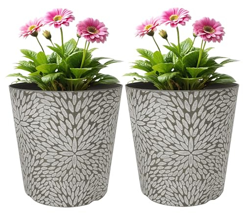 SG Traders Outdoor Plant Pots - Premium Petal Garden Planters with Drainage Holes, Weatherproof Large Flower Pots for Patio & Garden Décor - Durable Modern Planters for Outdoor Plants (Pack of 2)