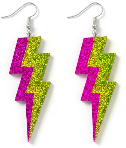 Nogeqi Retro Blitz Ohrringe Neon Ohrringe Damen Acryl Lightningohrringe | Bunte Hängeohrringe Vintage 80er/90er Jahre Outfit Damen Neon Accessoires Für Mottoparty Maskerade Weihnachten Karneval