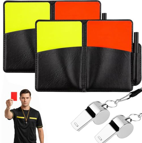 BrKern Schiedsrichter Set, Professionelles Karten Set mit 2 Pfeifen, Ideal für Sportwettkämpfe und Trainingseinheiten, Komplettset mit 2 Karten Sets und 2 Signalpfeifen