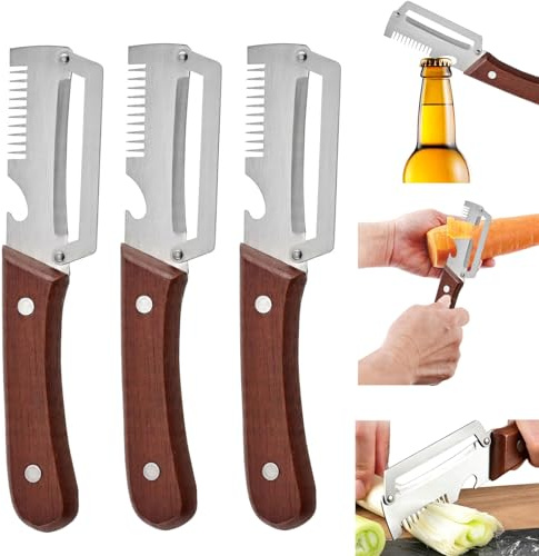3 Stück Multifunktionaler Gemüseschäler Für Die Küche, 3 in 1 Obst- und Gemüseschäler,2026 Neu Zero Snag Holzschäler,Multifunktionaler Küchenschäler Kartoffelschäler Sparschäler für Äpfel Kürbisse (3)