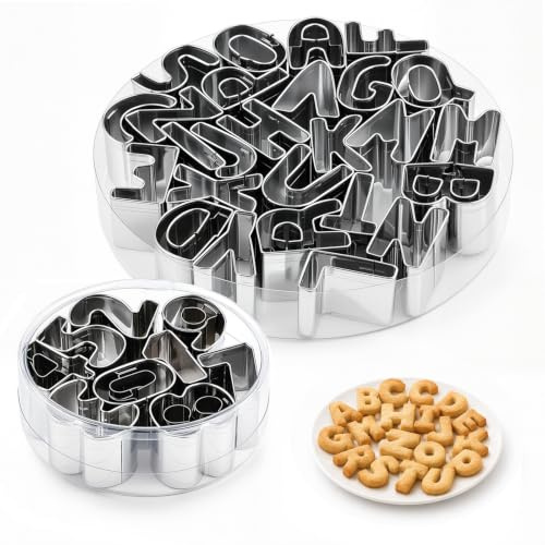 HX-pyahgtv Lot de 35 emporte-pièces en forme de lettres et chiffres en acier inoxydable réutilisables pour biscuits, gâteaux, fondants, décorations de gâteaux pour anniversaire, Noël