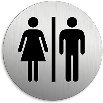 Targhetta per Porta - Toilette Donne Uomini Targa Ø 75 mm Alluminio spazzolato auto-adhesiva