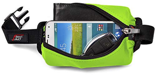 Flexi-Gurt Grün: Dehnbare Bauchtasche Gürteltasche Bauchbeutel Klein | Hüfttasche für Sport Laufen Joggen Wandern Reisen Fitness, für Smartphone und Wertsachen, Damen und Herren, Startnummernband