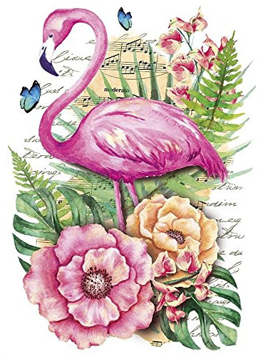 Ideen mit Herz Color Bügeltransfer, DIN A4, filigran ohne Hintergund, tropische Tiere | Textilien wie T-Shirts & Taschen mit Bügelmotiven verzieren | einfach aufzubügeln | DIY Textildesign (Flamingo)