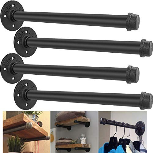 Set di 4 staffe per mensole per tubi industriali, 30,5 cm, rustiche, galleggianti, con raccordi in ferro, flange e tubi, per arredamento vintage, staffe da parete fai da te, accessori per appendiabiti