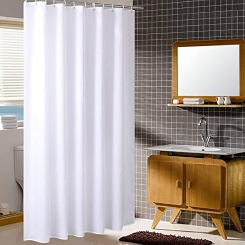 Homehold 180cm Wide by 180cm High White Shower Curtain, Waterproof Polyester Bathroom Curtain with Hooks