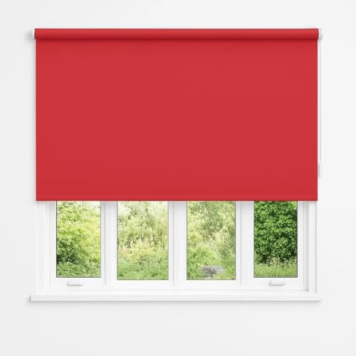 Quality Fabric Blackout & Thermal Straight Bottom Roller Blinds (Red, 60 x 160 cm)
