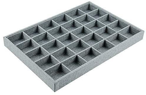 WEFLAIR Bandeja de joyería de 30 Rejillas de cáñamo Gris para cajones, Organizador de Joyas extraíble Caja de Almacenamiento Anillo Pulsera Pendiente Cajón Insertar Exhibición Escaparate