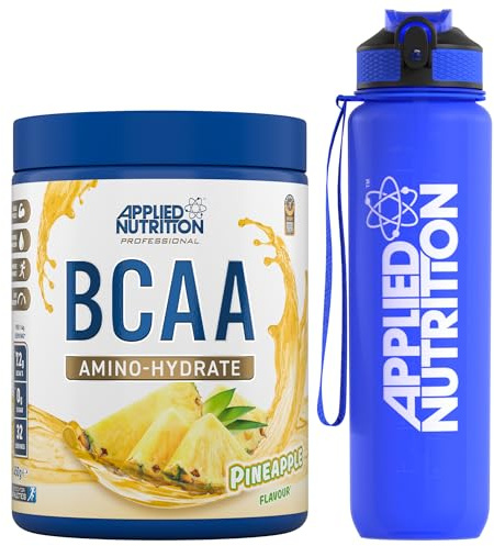 Applied Nutrition Bundle: BCAA Powder 450g + Lifestyle Water Bottle 1000ml | Branched Chain Amino Acids BCAAs Supplement, Intra Workout & Recovery (450g - 32 Servings) (Pineapple)