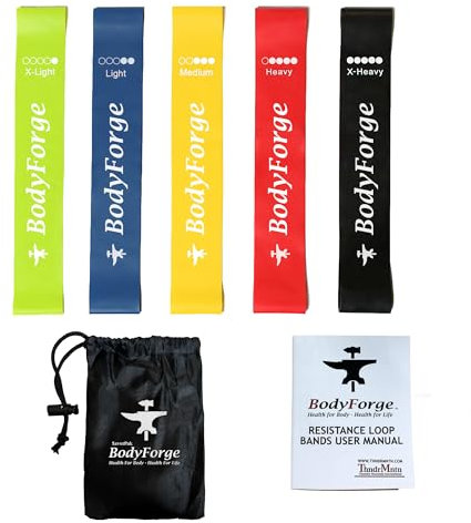 BodyForge Resistance Bands for Working Out for Women Men for Exercise Bands Resistance Bands for Legs Bands for Working Out Hip Thigh Glute Bands with Instruction Guide and Carry Bag, Set of 5