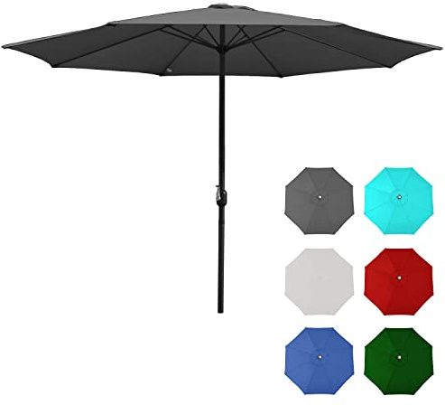 Jiubiaz Parasol de jardin rond - Protection UV 30+ - Imperméable - Avec manivelle - Pour balcon, terrasse et jardin, gris, 3.5M