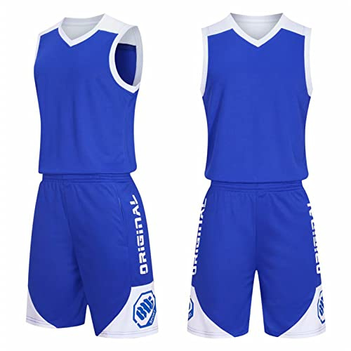 SHUOJIA ärmlös baskettröja, tröja tröja tröja set shorts linne tröja, sommar kläder set för pojkar/vuxna, anpassning av stöd (blå, S)
