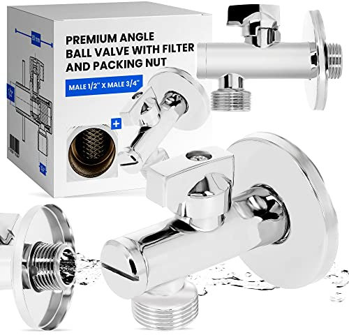 Valvola Angolo Sfera con Filtro Dado da imballaggio 1/2'' x 3/4'' Filettatura Interna Ottone Cromato Lavatrice Lavastoviglie Regolazione Tubi Acqua Fredda Calda Connessione Tappo a Vite
