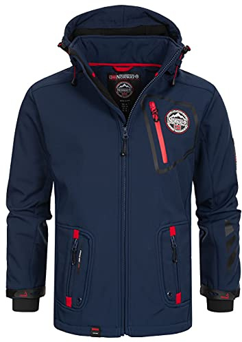 Geographical Norway Tacebook herr - vattentät softshelljacka med huva - vindtät utomhusjacka - vandring skidåkning höst vinter vår (marinblå XL)