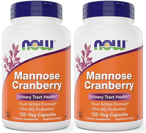 NOW Foods Mannose Cranberry, 120 Capsules (Pack of 2) - with PAC - 450mg dMannose, 250mg Whole Cranberry - Urinary Tract Health* - Vegan Friendly Supplement, Non-GMO