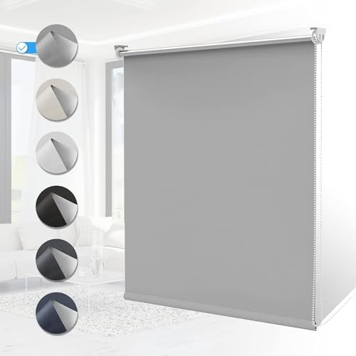 Verdunklungsrollo Klemmfix ohne Bohren Rollos für Fenster Innen B35 x H170 cm Hellgrau Thermorollo Klemmrollo Seitenzugrollo Sicht-und Sonnenschutz Wandmontage