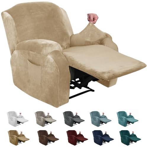 XINEAGE - Bezug für Relaxsessel, aus Samt, 4 Stück, elastisch, mit Seitentasche, rutschfest, mit Ecken, Möbelschutz, elastischer Boden (Relaxsessel, Kamel)