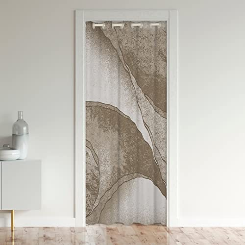 Retro Geometric Closet Door Cover Curtain Kids Door Curtain for Doorway Privacy Strip Lines Room Divider Curtain CoverLightweight Modern Brown Grey Window Treatments 150x203cm