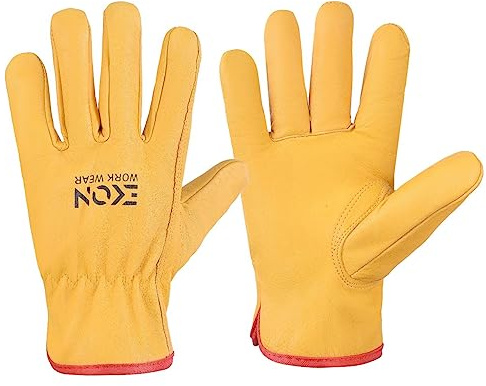 EKON Gants de travail en cuir unisexes pour le travail, la conduite de camion, la cour, le jardinage et la sylviculture – Gants de protection des mains de qualité supérieure (doublés en polaire