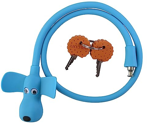 WOOQOTT Bike Cable Lock with Keys,Silicone Covered Kids Cable Lock Cartoon Lock,2 Feet Lock for Bike,Door,Skateboard,Helmet and More (Blue, Large)