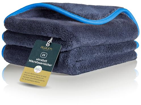 Aurum-Performance® Auto Mikrofasertücher 2er Set ultraweich & 100% fusselfrei - 40x40cm Profi Autopflege Microfasertuch 600 GSM - KFZ Trockentuch, Mikrofaser Poliertuch, Mikrofasertuch (2 Stück)