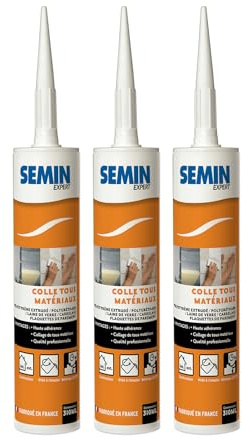 Colle Tout Matériaux Semin, Prêt à l'Emploi, Intérieur/Extérieur, Cartouche de 310 ml (lot de 3)